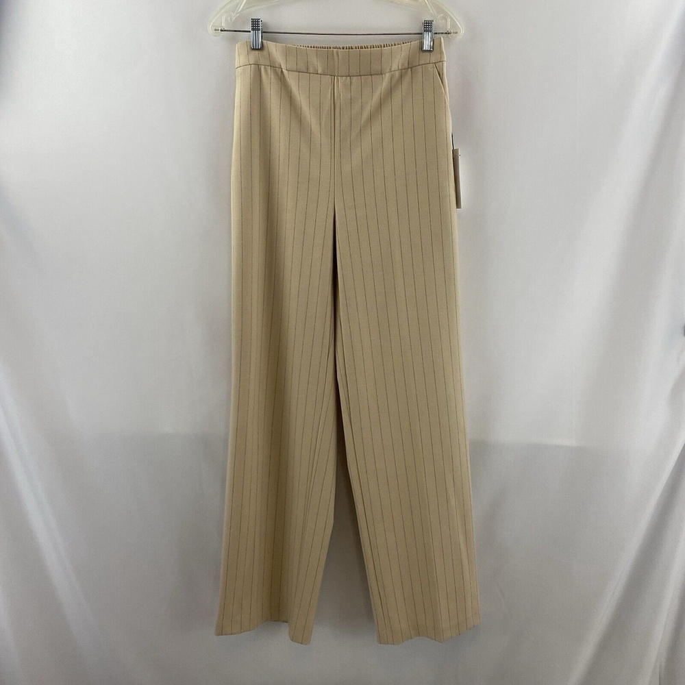 Maison d'Amelie Women's Loose Fit Wide Leg Taupe With Blue Pinstripes Sz 4 Pants - Picture 3 of 12